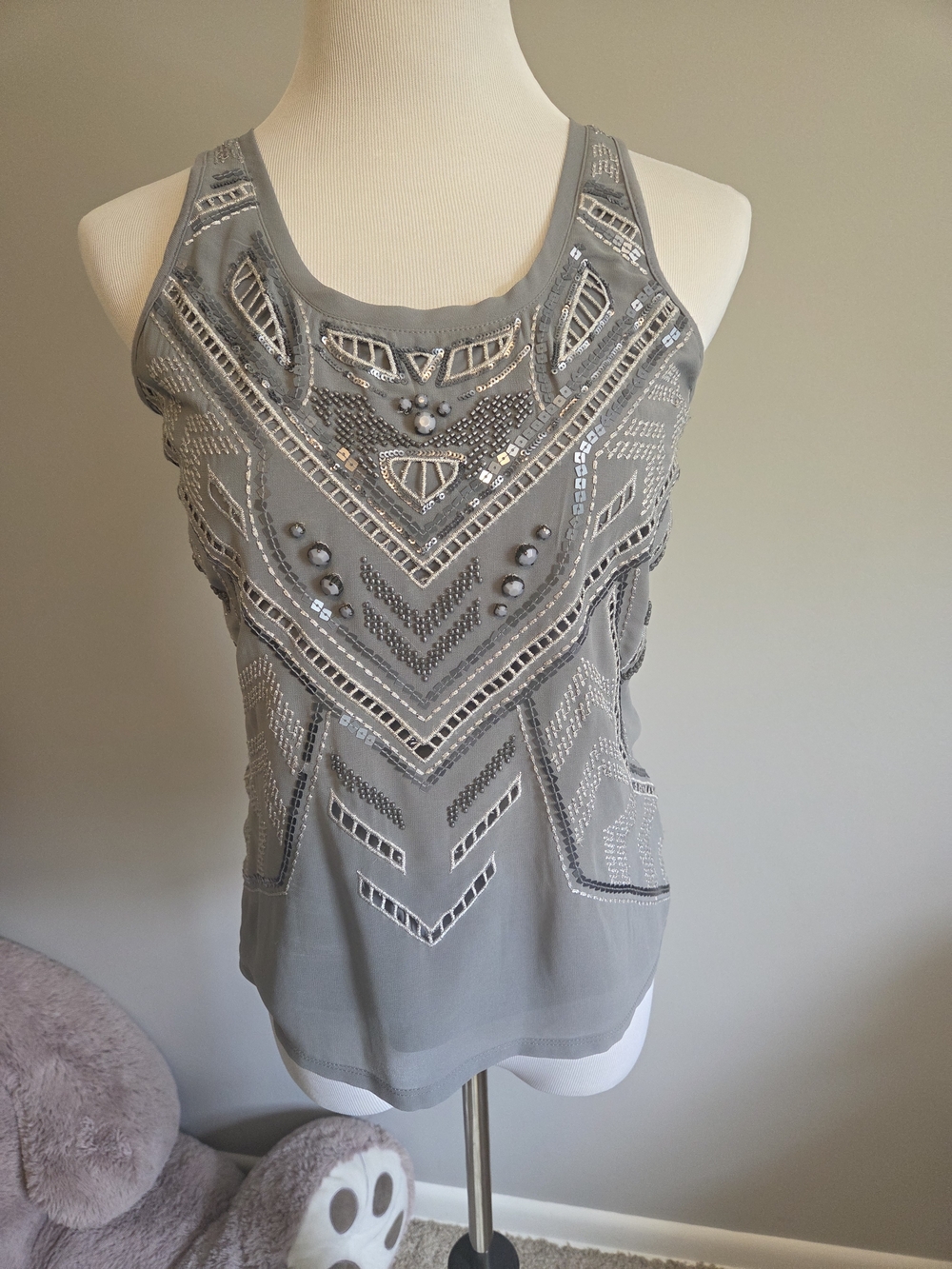 Express Grey Beaded Embellished Tank